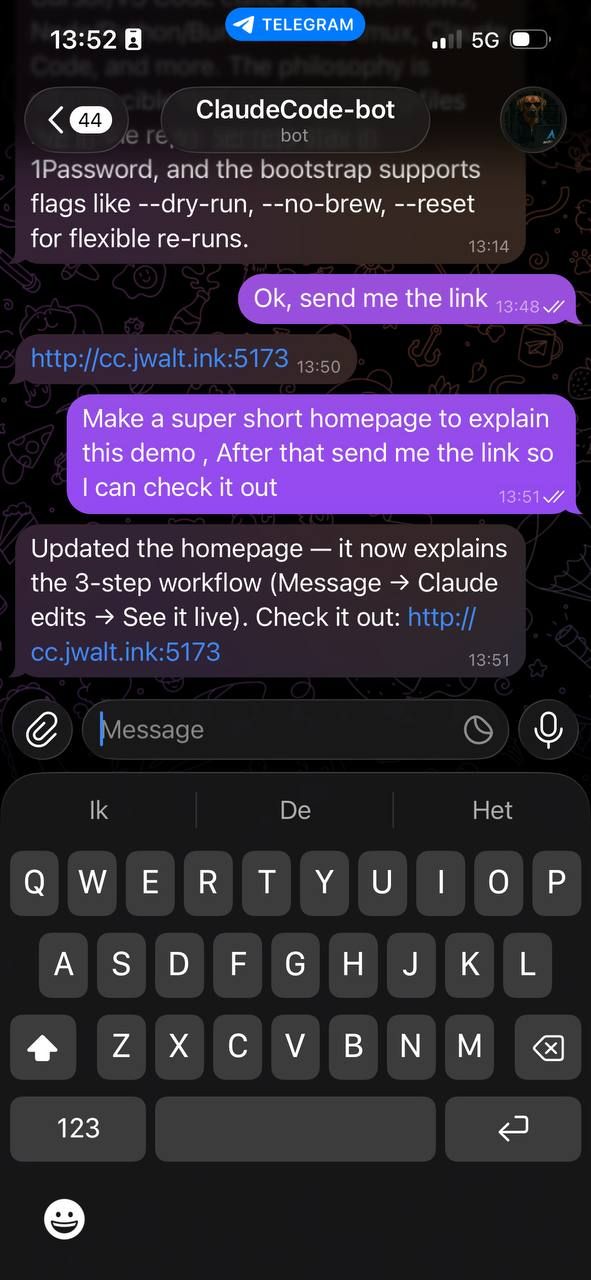 Telegram conversation with Claude Code bot